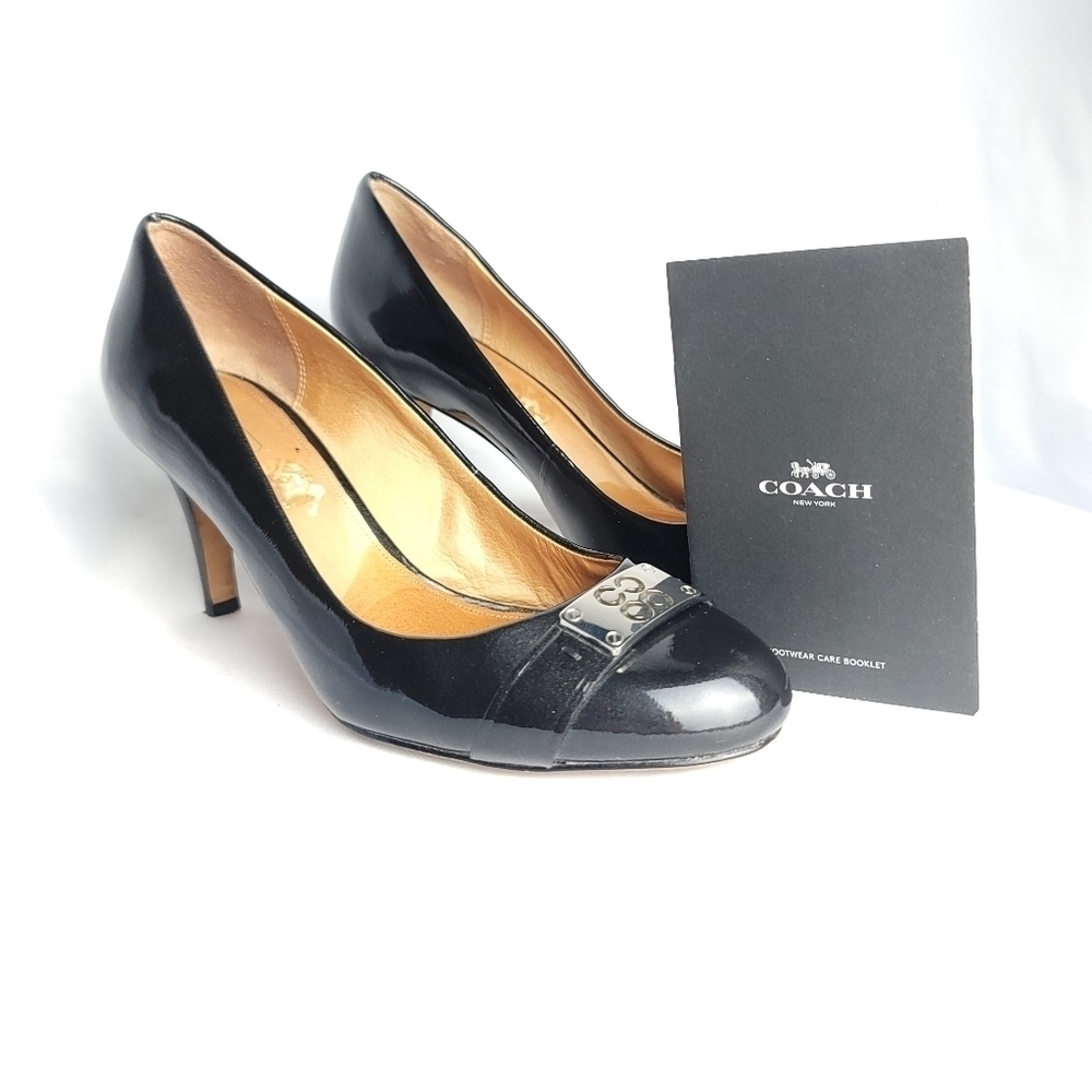 COACH Whitney Pumps Leather Monogram Buckle Heels Pumps US9.5 Black